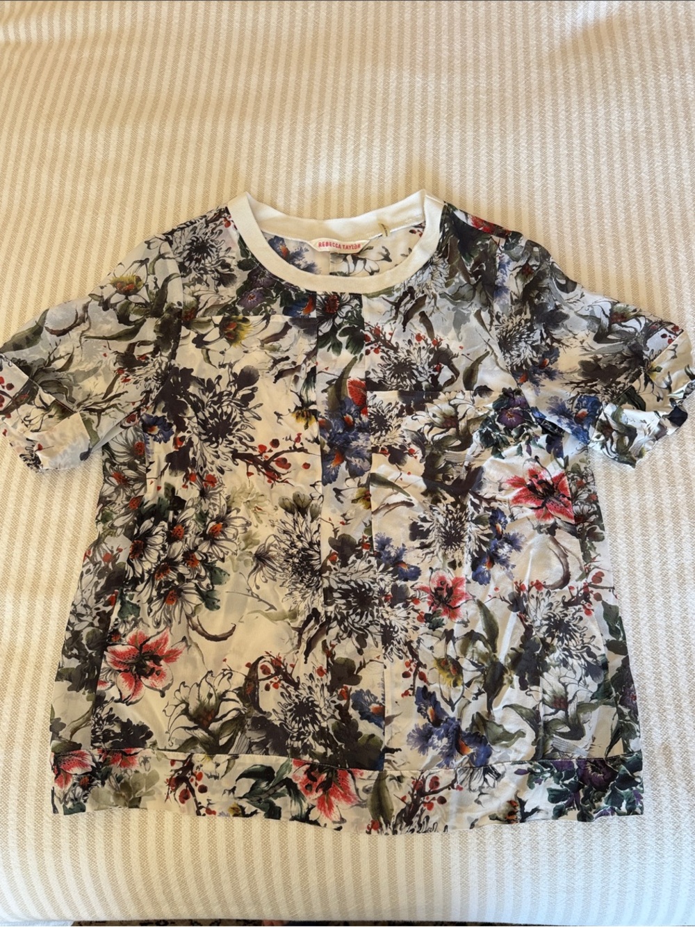 Rebecca Taylor Floral Short-Sleeve Tee - White with Multicolor Blooms